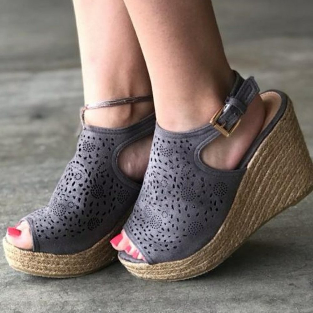 Gray Wedge Sandals